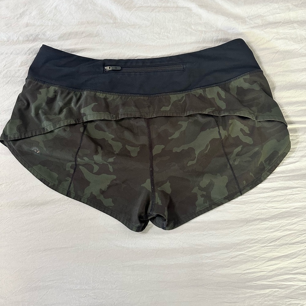 lululemon athletica Black and Dark Green Camo Running Shorts